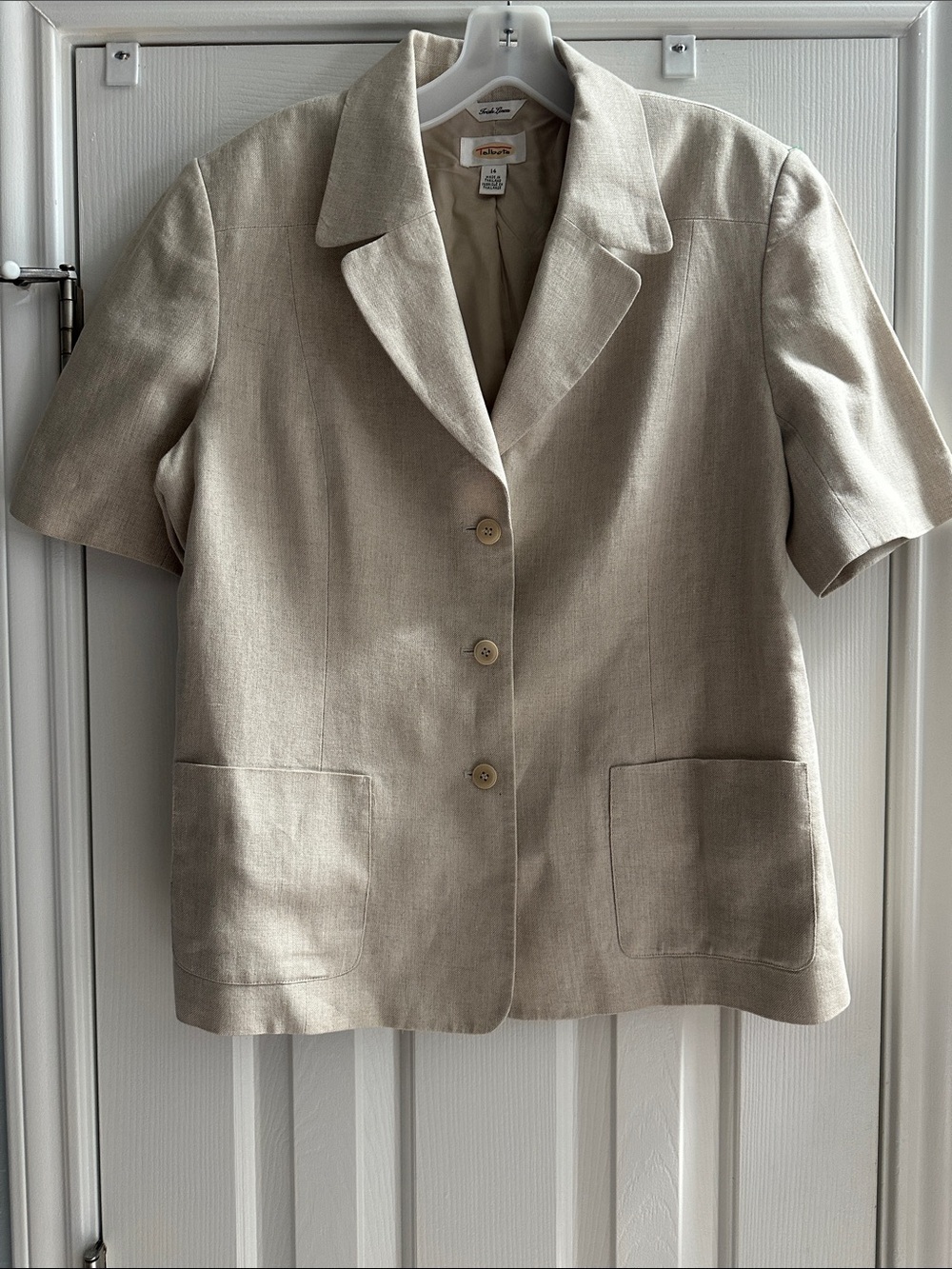 Talbots Vintage Linen Blazer Natural Beige Women’s 14 Coastal Grandma Business